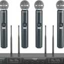 Phenyx Pro Wireless Microphone System, Quad Channel Wireless Mic, w/ 4x40 UHF Frequencies, Auto Scan, 328ft Long Range, 4 Handheld Dynamic Microphone for Singing, Church, Karaoke (PTU-7000-4H)