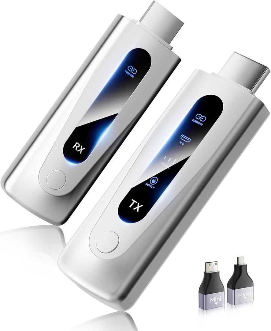 2025 Upgraded Wireless HDMI Transmitter and Receiver 328FT/100M, LED Display, 4K Decode 1080P@60Hz Ultra HD Video Output, Plug&Play 5G+2.4G for Video and Audio to Monitor from PC/Projector/TV Box