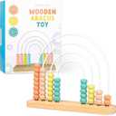 Play Platoon Wooden Abacus for Kids Math - Wooden Rainbow Toy Abacus for Toddlers 1-3, Boho Rainbow Nursery Decor, Boho Baby Aesthetic Neutral Baby Toys, Montessori Counting Beads