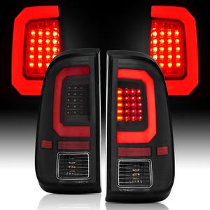 LED Tail Lights Assembly Compatible with 2008-2016 Ford F250 F350 Super Duty Rear Brake Lamp Pair, Red C-Type LED Tube, Black Housing Clear Lens