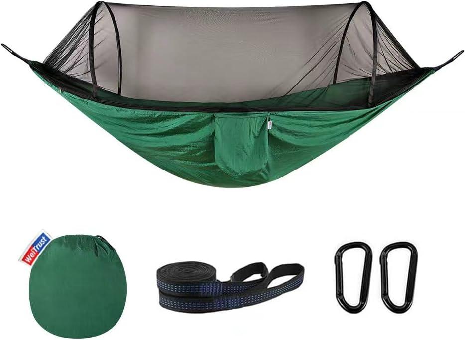 Camping Hammock with Mosquito Net - Double & Single Portable Hammocks with 2 Tree Straps, Lightweight Hammock Tent for Outdoor Camping, Hiking, Backpacking, Beach & Backyard (Dark Green)