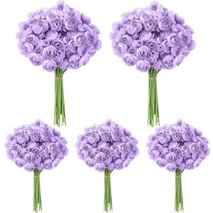 5 Bouquets Purple Ranunculus Artificial Flowers, 30 Pcs Silk Mini Faux Ranunculus Bouquet for Wedding, Bridal Shower, Centerpieces, and DIY Decorations
