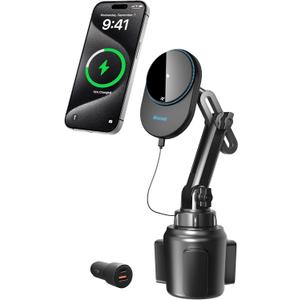 Miracase for Magsafe Car Mount Charger, 15W Fast Charging Cup Holder Phone Holder Wireless Magnetic Charger with Heat Dissipation System Only Fit iPhone 16/15/14/13/12 Series