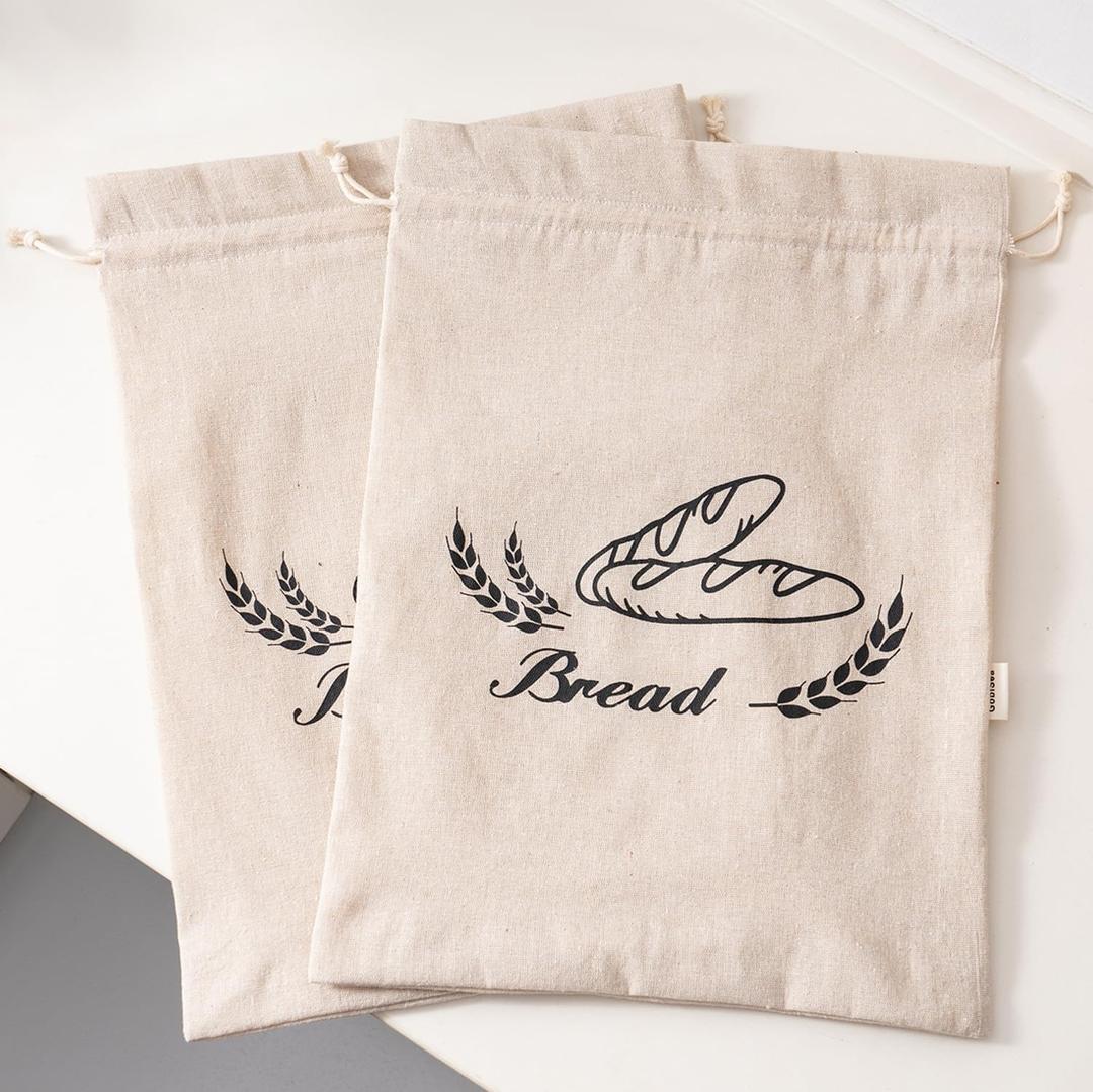 2 Pack Linen Bread Bags for Homemade Bread - Plastic Lined - Reusable Linen Sourdough Bread Storage Bags with Plastic Liner - 17" x 13"