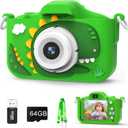 Kids Camera Toys for 3-8 Year Old Girls Boys, 48MP Dual Lens 1080P Toddler Camera for Kids with 64GB SD Card, Kids Digital Video Camcorder Selfie Camera for Christmas Birthday Gifts (Green)