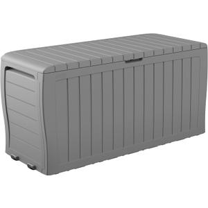 Keter Marvel Plus 71 Gallon Resin Outdoor Storage Box for Patio Furniture Cushions, Throw Pillows, Garden Tools and Pool Floats, Light Grey