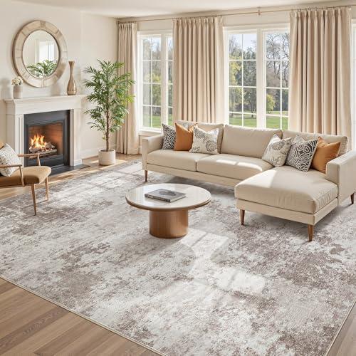 Amazon.com: 5x7 Washable Living Room Rug: Non-Slip Modern Abstract Area Rug for Bedroom Dining Room, Soft Low Pile Carpet Suitable for Families with Children, Brown : Home & Kitchen