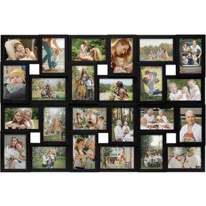 J.M.Deco Collage Picture Frames for Wall 24 Slots, Large Photo Frame Gallery Puzzle Collage Wall Hanging for 4"x6" Photo, Reunion Friends Family Memory - Black (24 Openings, Black)