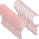 12 Pcs Vintage Handheld Mirror 9.6" L x 4.5" W Portable Pink Embossed Flower Mirrors Princess Mirror Party Favors Retro Hand Held Decorative Mirrors Bulk for Makeup, Travel, Party, Classroom
