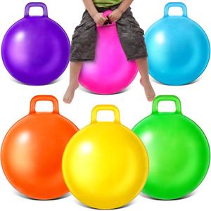 Sratte 6 Pcs Hopper Ball with Handle Bouncing Marble Bouncy Balls Hopping Toys Inflatable Jumping Toy for Jumping Sport Hop Boys Girls Gifts Party Favors(Bright Color)
