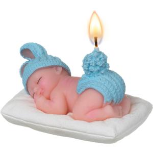 Blue Baby Shower Cake Topper Boy  Baby Shower Cake Decorations, Adorable Sleeping Baby Candles, Gender Reveal Return Gifts Party Supplies (Blue)