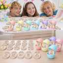 56 Set Wooden Easter Eggs Filler Tokens Wood Reward Tokens Bulk Easter Egg Hunt Token Basket Stuffer Gift for Adult with 56-color Plastic Eggshell for Basket Stuffers Family Spring Party