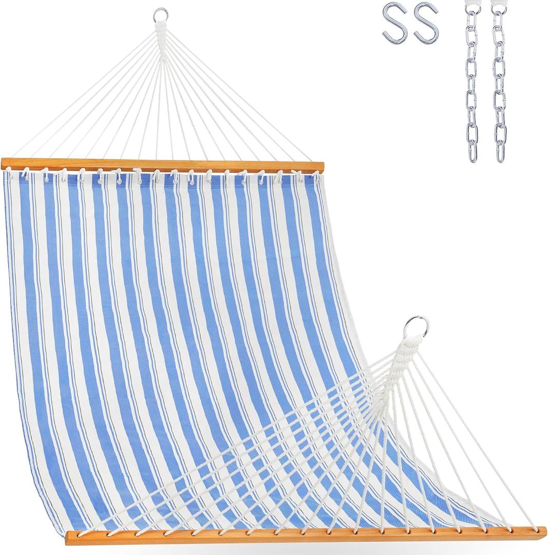 Lazy Daze Double Textliene Quick Dry Hammock with Spreader Bar for Outdoor
11 Ft Hammock for 2 Person, Weather Resistant Fabric, 450 Lbs Capacity, Hammock Bed 78 x 55 In with Carabiners, Chains