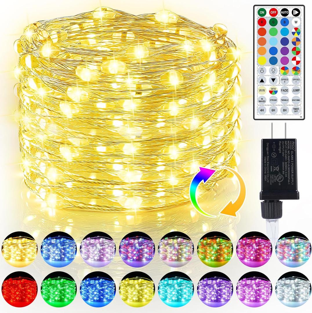 50ft Fairy Lights Plug in, Dimmable 25 Colors 14 Modes RGB+Warm White Color Changing String Lights,150LED Twinkle Lights with Remote, Christmas Fairy Lights for Indoor Outdoor Party Xmas Dcor