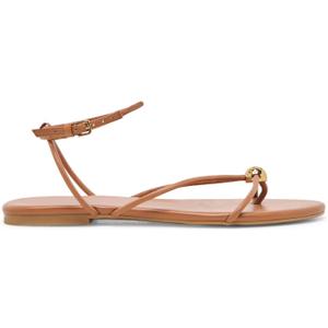 Strappy Flat Sandals for Women Comfortable Open Round Toe Sandals Dressy Beach Thong Flip Flop Slides (8.5, Brown)