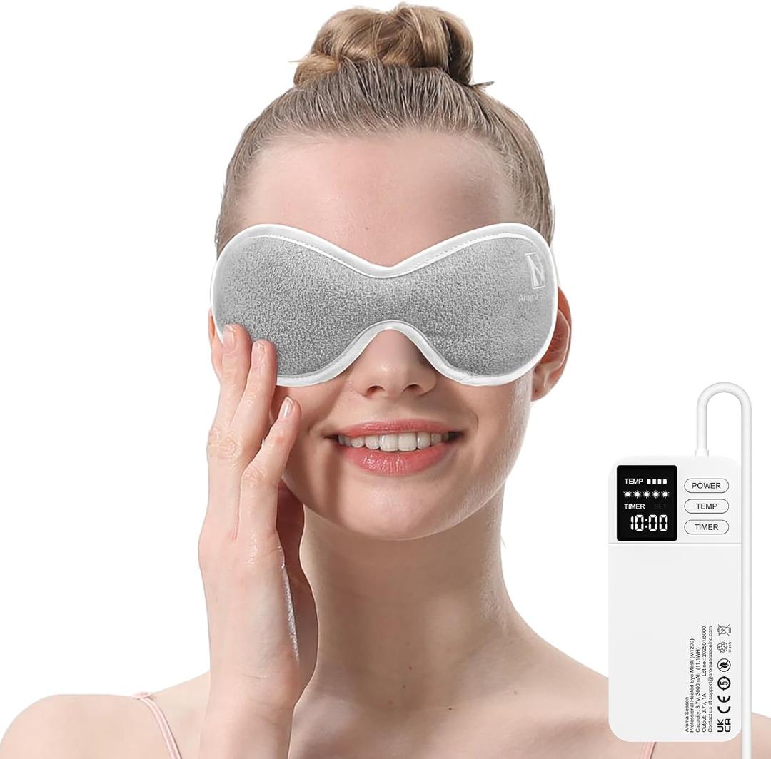 Aroma Season Vibrating Heated Eye Mask for Dry Eyes, 3000mAh Cordless Warm Eye Compress for Stye, Blepharitis, Rechargeable Electric Eye Heating Pad for MGD, Included Hygienic Eyelid Sheets