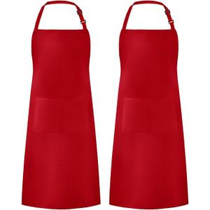 Syntus 2 Pack Adjustable Bib Apron Waterdrop Resistant with 2 Pockets Cooking Kitchen Aprons for Women Men Chef (Basic White)