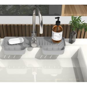 Toilet Cup Coaster Large Silicone Draining Soap Mat for Bathroom and Kitchen Waterproof Coasters Two Grooves Grey 4
