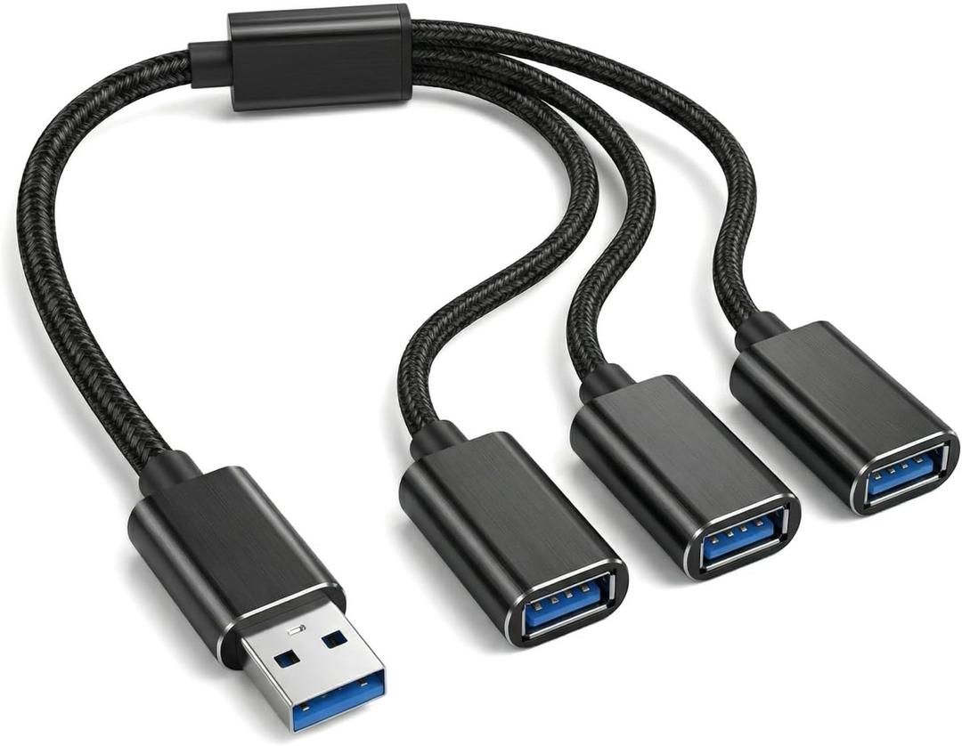 USB Splitter 1 in 3 Out, USB A Splitter Adapter, 2025 Upgraded USB 2.0 Male to 3 Female Y Extension Hub Cable for PC/Laptop/Xbox/Flash Drive/Mouse/Keyboard(Black)
