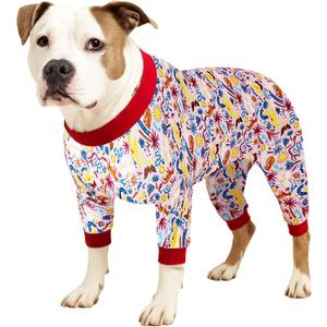 LovinPet Pitbull Pajamas Large Size Dog Boy, Pet Anxiety Relief Shirt,Anti Licking Dog Surgery Recovery Suit,Stretchy Skin,Friendly Fabric,Wild Outback Print, Recovery Suit Dogs,XL (Red)