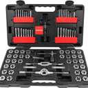 TOMMARS 75-Pc Tap and Die Set, SAE & Metric Hex Thread Taps Dies Wrench Metric Sizes M3 to M12 & Standard Sizes #4 to 1/2" Type NC NF NPT