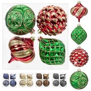Christmas Ball Ornaments 4.7" Large Red and Green Christmas Ornaments Balls Xmas Tree Shatterproof Plastic Christmas Ornaments Big Hanging Christmas Decorations for Holiday Party Indoor Outdoor 4 Pcs
