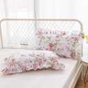 Rose Floral Print Pillow Shams with Ruffles Shabby Chic Queen Size Pillowcases19 x 29" 2-Pack Country Vintage Style