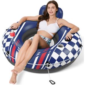 Jasonwell Inflatable River Tube Float - Heavy Duty River Float Pool Floats Lake Premium Water Tubes for Floating Recreational River Raft Lounge Floaties with 2 Cup Holders for Adult (Large, Darkblue)