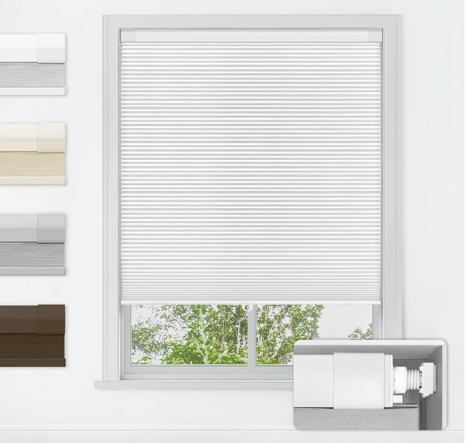 LazBlinds No Drill Blackout Cellular Shades, 32" W x 48" H, White