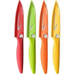 VITUER Paring knife, 4PCS Paring knives (4 Knives and 4 Knife cover), 4 Inch Peeling Fruit and Vegetable Knife, Ultra Sharp Kitchen Knives, German Steel, Plastic Handle