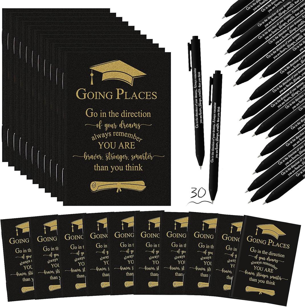 Kosiz 60 Pcs 2026 Graduation Gifts Bulk Motivational Kraft Notebooks Ballpoint Pens Inspirational Mini Journal Bamboo Plastic Retractable Pen for Class of 2026 College Grad Gifts (Black)