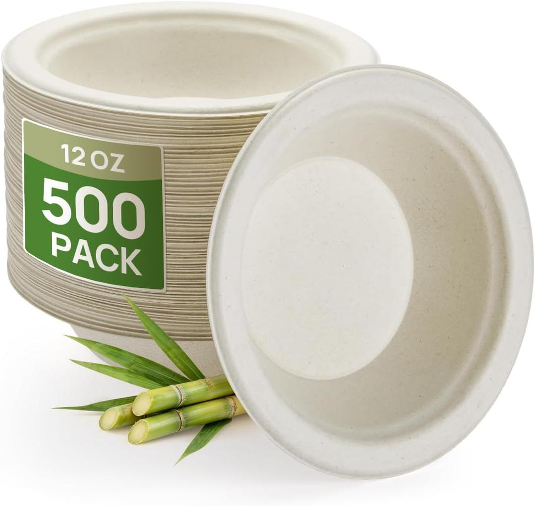 Goodluck 500 Pack Natural Brown 12 oz Compostable Sugarcane Soup Bowls