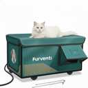 Heated Cat House for Outside with Dual Doors, Insulated Cat House Outdoor with Heating Pad, Weatherproof Heated Outdoor Cats Houses Weatherproof for Feral Cats (Deep Green, 25.5" L x 16" W x 13" H)