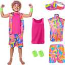 80s 90s Outfit for Kids,5 Pieces Workout Costume Halloween Party Cosplay Dress Up for Boys