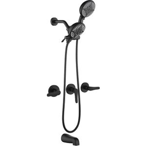 3 Handle Tub Shower Faucet Set Shower System with Tub Spout Bathtub Faucet Set Shower Tub Combo Set Complete Tub and Shower Trim Kit Matte Black