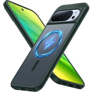 TORRAS Magnetic Shockproof for Google Pixel 10 Pro XL Case, Strong Magnet fit for MagSafe, 12FT Mil-Grade Protection, Slim Translucent Matte Case for Pixel 10 Pro XL with Multi-Color Buttons, Green