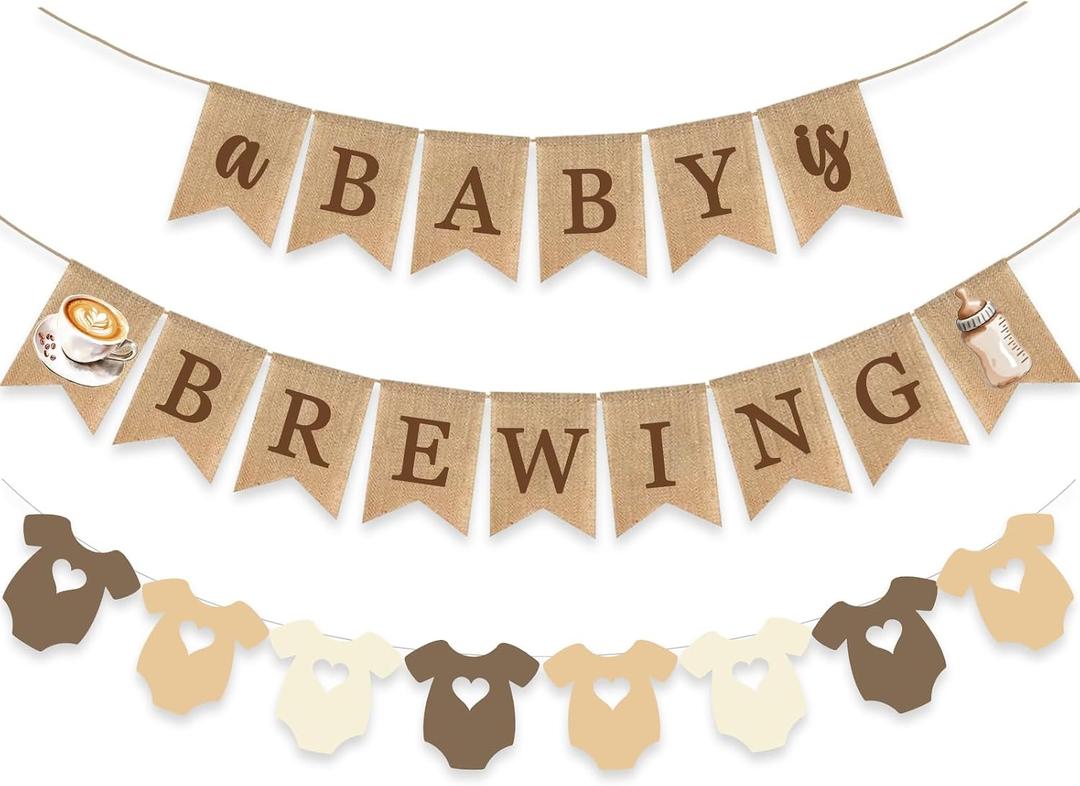 A Baby Is Brewing Banner Coffee Bean Baby Shower Decoration Gender Reveal Clothes Line Bodysuit Garlands Brown
