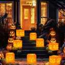 20 PCS Halloween Pumpkin Boxes with Lights - Orange Light Boxes Pumpkin Grimace Patterns for Indoor Outdoor Halloween Decorations