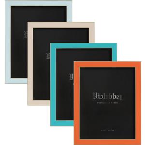 VIOLABBEY 11x14 Picture Frame Set of 4, Colorful Photo Frame of Modern Style, High Definition Tempered Real Glass, Wall mounted or Tabletop Display (Blue+light blue+orange+apricot)