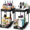 2-Pack Under Sink Organizer 2-Tier Sliding Storage Rack for Bathroom & Kitchen, Pull-Out Under Cabinet Organizer for Bathroom Organizers and Storage (Black)
