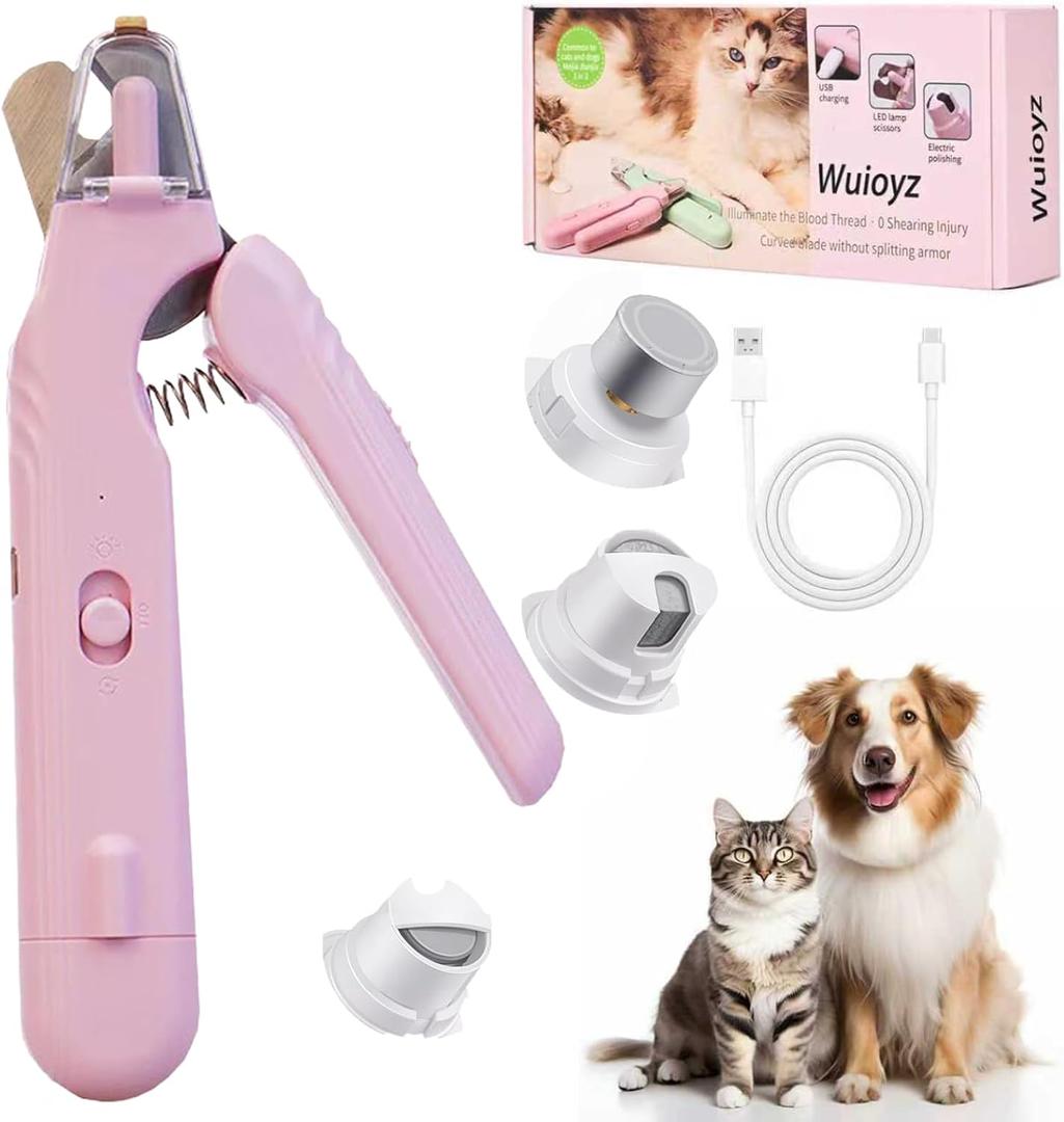 2-in-1 Dog Nail Grinder &Dog Nail Clippers with LightCat Nail Clippers Ultra-Quiet, USB Rechargeable, Multiple Grinding Methods, and Splash Guard for Large Medium Small Dogs Cats Pets(Pink)