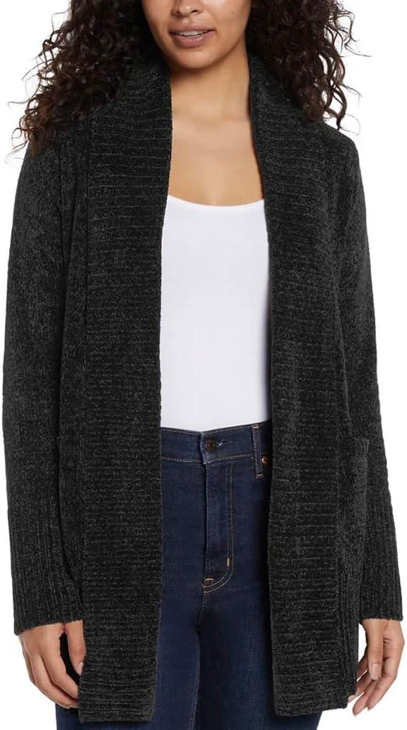 Orvis Womens Cardigan Sweater Chenille Pockets Soft Open-Front Midweight (Small, Black)