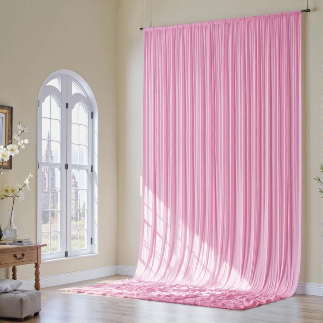 10x16ft Baby Pink Backdrop Curtain for Party, 2 Panels Wrinkle Free 16 Foot Long Polyester Photo Backdrop Drapes Photography Background for Wedding Birthday Gathing