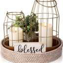 Rustic Farmhouse Lantern Decor Set of 2 - Stylish Decorative Lanterns for Your Living Room, Fireplace Mantle or Kitchen Dining Table - Modern Indoor/Outdoor Coffee Table Decor for Your Entire Home (Brass)