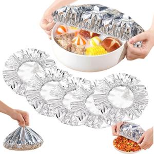 60 pc Reusable Aluminum Foil Food Covers, Pop-Up Tin Foil Food Insulation Cover, Heat Shield Lids for Refrigerator Storage