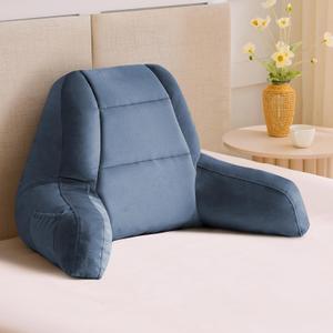 Reading Pillows for Sitting in Bed Adult, Back Pillow for Bed Sitting Up, Backrest Pillows with Shredded Foam for Adult&Teens, Support Pillow with Arms for Beds, Couch, Floor, 18in, Navy Blue