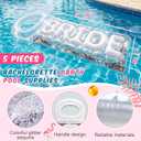 Junkin 5 Pcs Bachelorette Pool Floats Set Include 72" x 20" Inflatable Glitter Bride Pool Float and 4 Heart Beach Floats, Outdoor Swimming Bachelorette Party Decors for Summer Beach