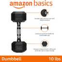 Amazon Basics Rubber Hex Dumbbell with Hexagon Shape and Rubber Coating, Comfortable Handle for Home Workout, 10 Pounds, Single, Black