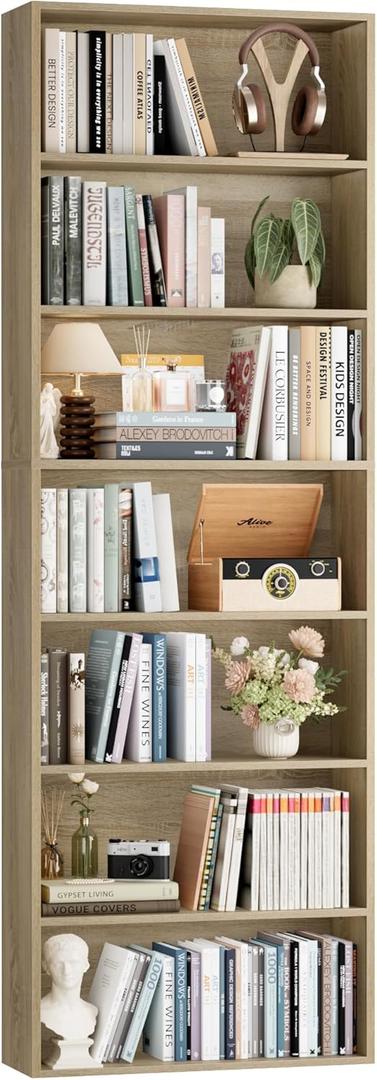 FACBOTALL 82" Tall Bookshelf, 7-Tier Open Shelves Bookcase, Freestanding Display Storage Shelves, Tall Bookcase Home Decor Furniture for Home Office, Living Room, Bedroom, Light Oak