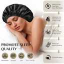 Satin Bonnet Silk Bonnet for Sleeping Women and Men, Ajustable Hair Bonnet for Curly Hair with Double Layer Hair Bonnet,Black - Black,Medium